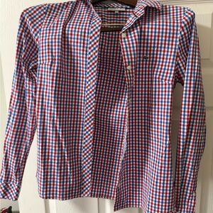 Lacoste Red White Blue Gingham Button-Down Shirt